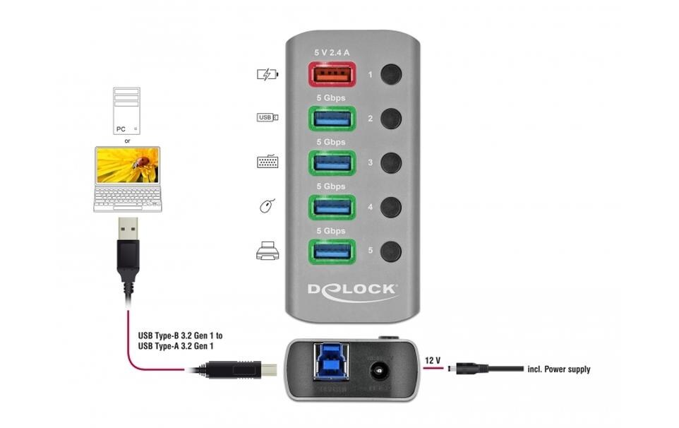 USB-Hub 63262 USB 3.0 - 4x USB-A / 1x LadeanschlussUSB-Hub mit einzeln aktivierbaren Anschlüssen