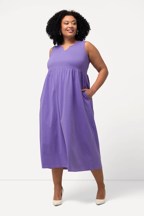 Jerseykleid, A-Linie, Tunika-Ausschnitt, ärmellos