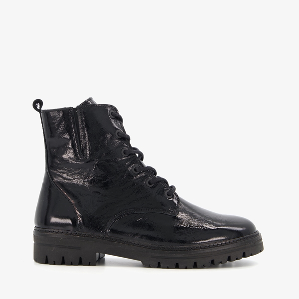 Hush Puppies leren dames lak veterboots zwart