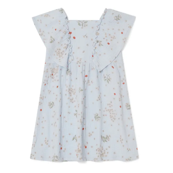 garbo&friends Robe Fleurie Mousseline de Coton | Bleu ciel