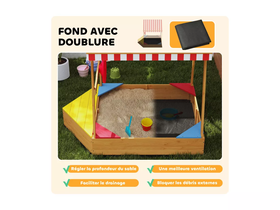 Bac à sable en bois design bateau enfant - sièges, store double pente, gouvernail - bois pré-huilé