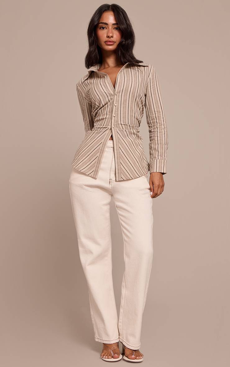 Crème Chemise Cintrée À Rayures Petite Taille