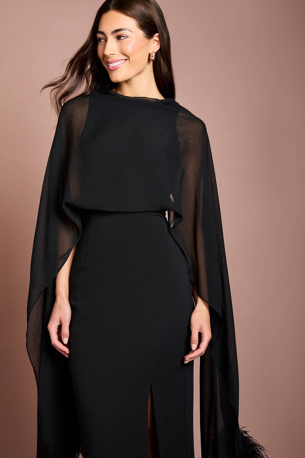 Coast Robe Midi En Crêpe Stretch Avec Écharpe En Plumes Mousseline