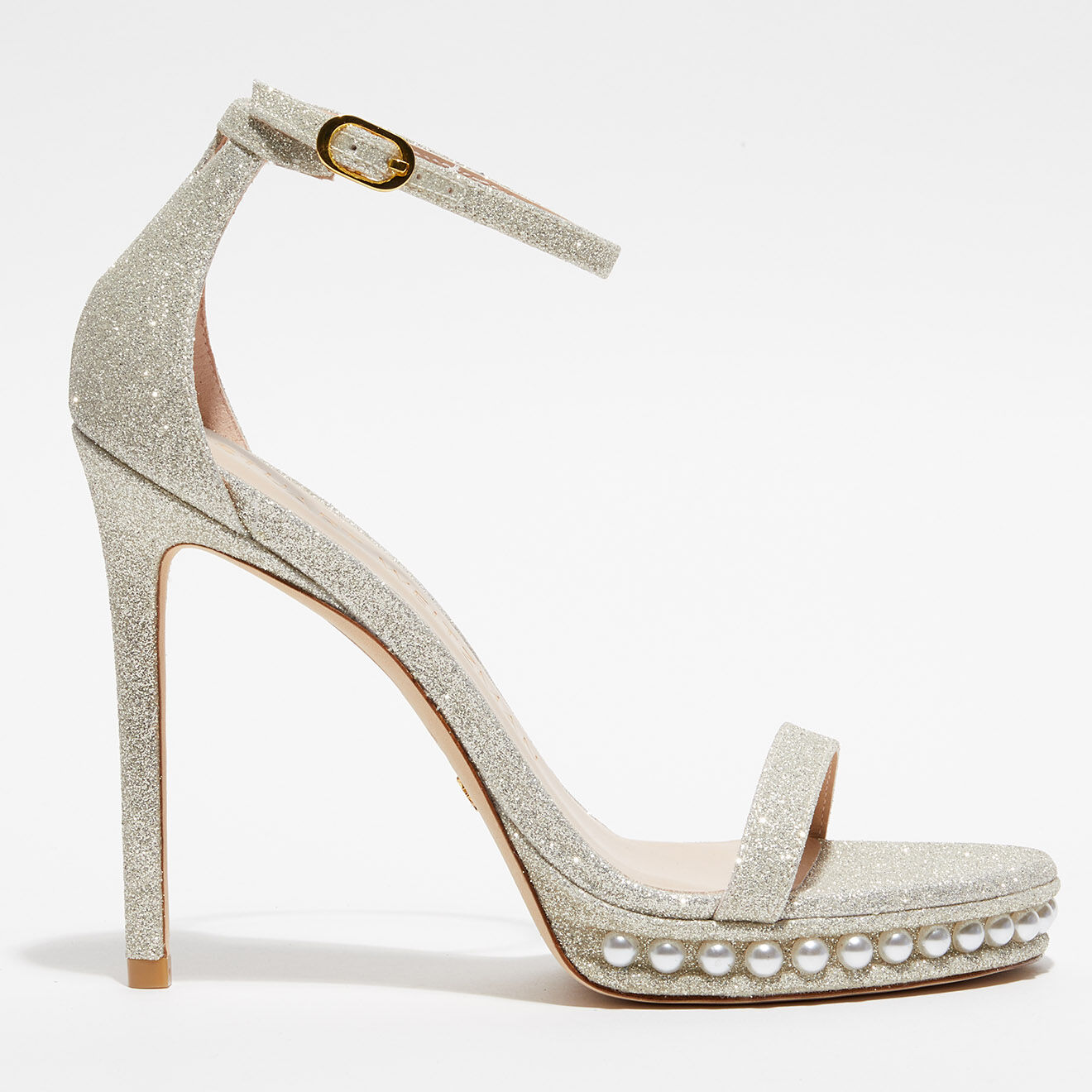 Stuart Weitzman Sandales à paillettes Nudistdisco Pearl platine - Talon 12 cm