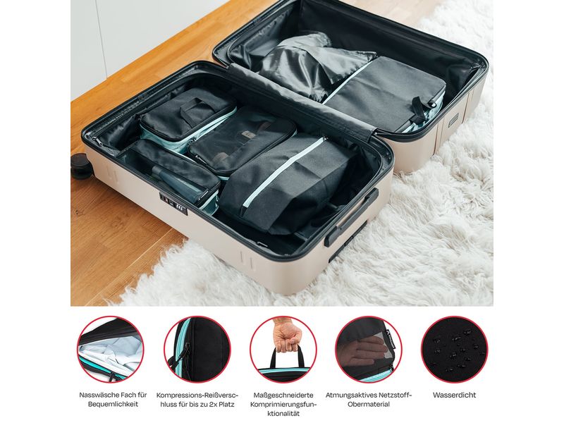 Atacama Premium Kompressions Packwürfel - 6er-Set Schwarz Reisewürfel