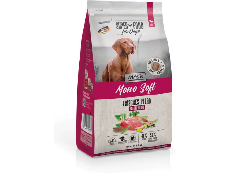 MAC's Halbfeuchtfutter Mono Soft Frisches Pferd 1.5 kg Alleinfuttermittel für ausgewachsene Hunde