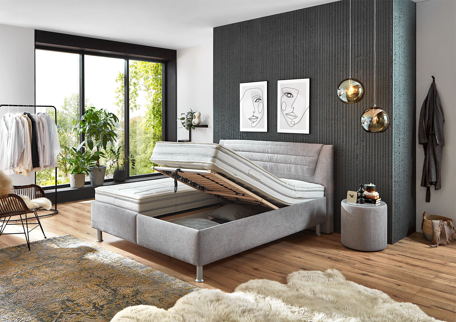 SYSTEMPOLSTER sleep Polsterbett ALESSANDRIA 180 x 200 cm silber