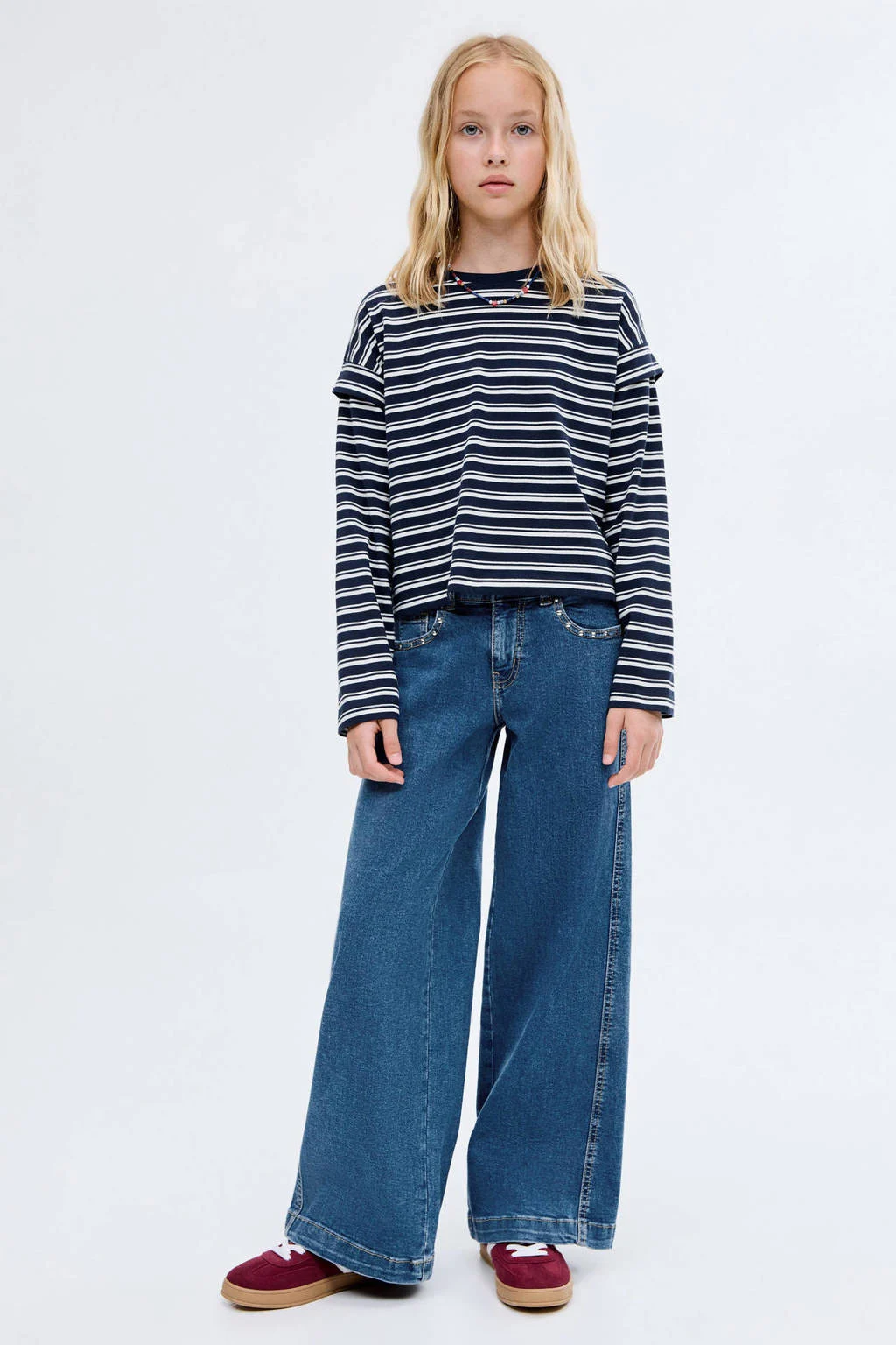 Mango Kids wide leg jeans medium blue denim