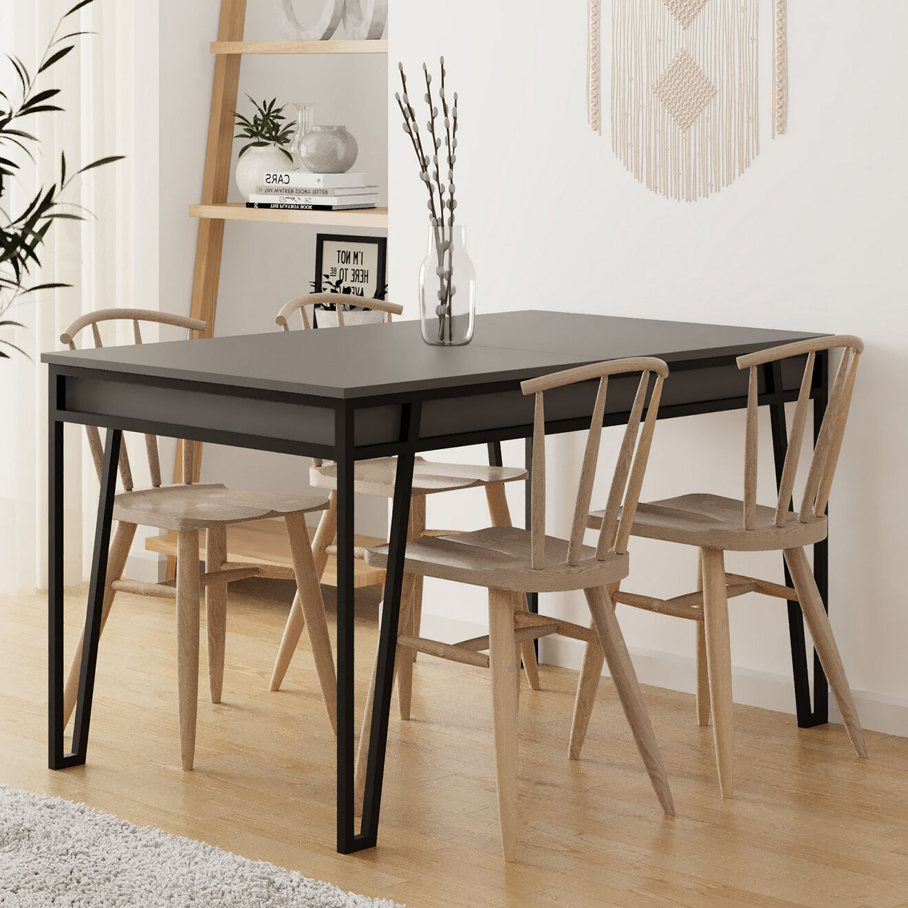 Homitis Table à manger Pal anthracite - 132-170x80x76 cm