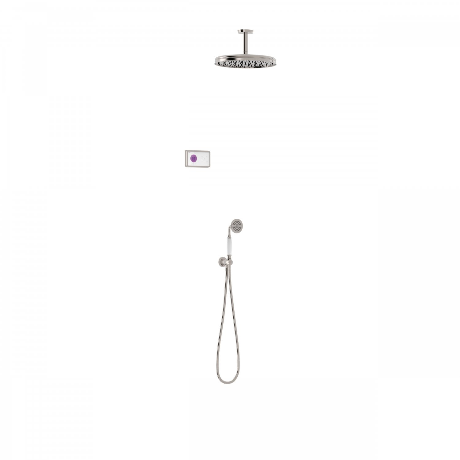 Tres Shower Technology Clasic elektronische inbouwthermostaat met regendouche en handdouche plafondmontage geborsteld staal
