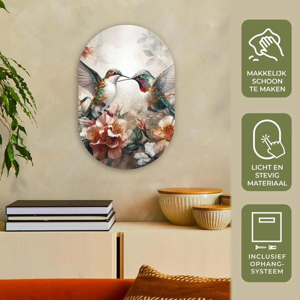 MuchoWow Wand decoratie 40x60cm Kolibrie Vogels Bloemen