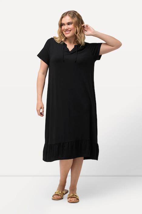 Jersey-Midikleid, A-Linie, Tunika-Ausschnitt, Halbarm