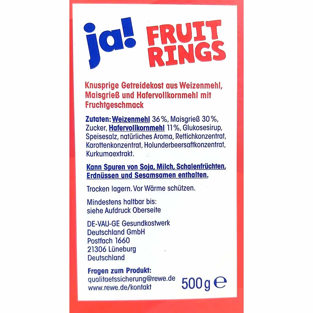 Ja! Fruit Rings 500g MHD:16.11.25