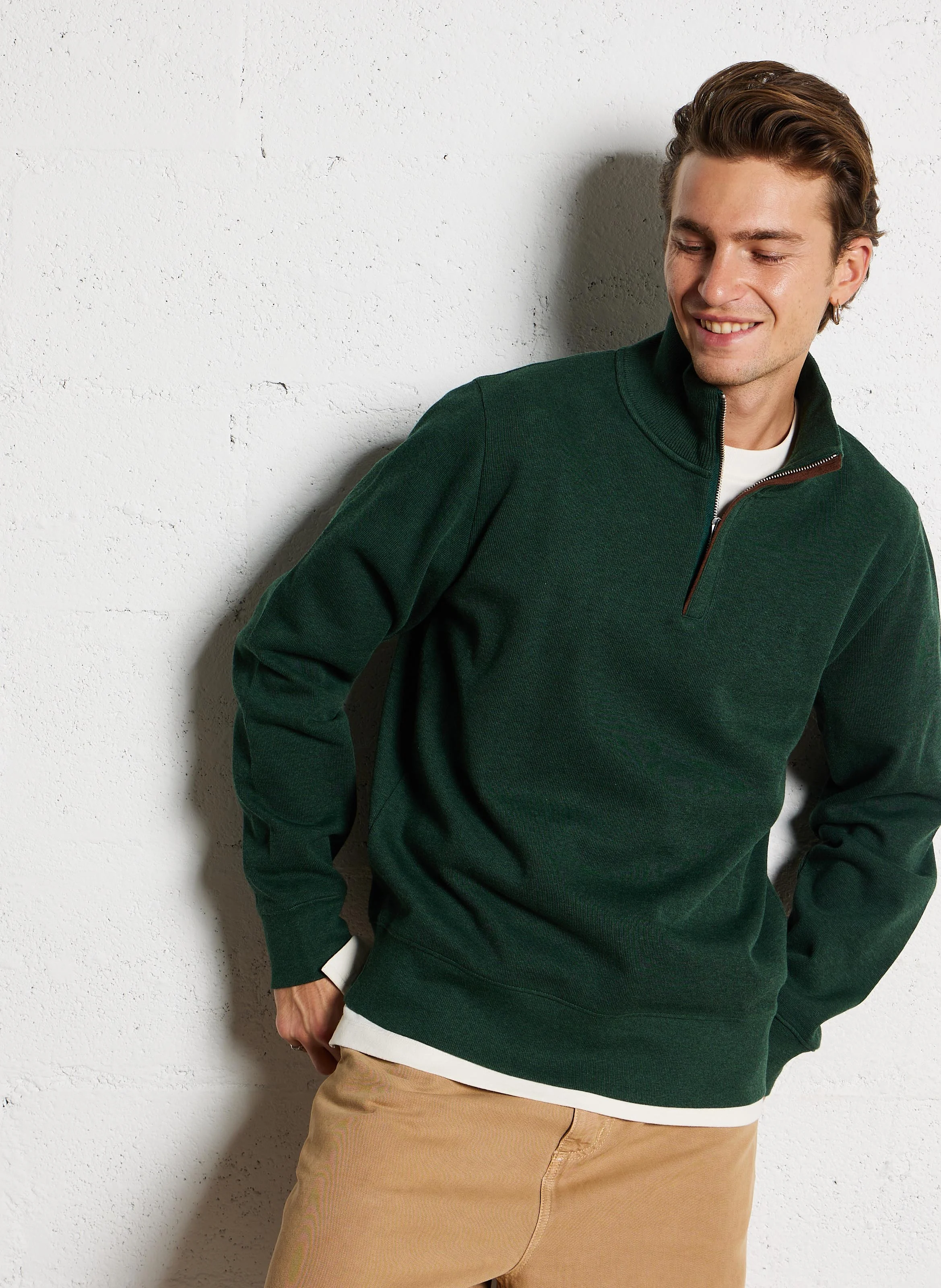 Pull col montant en coton | Vert