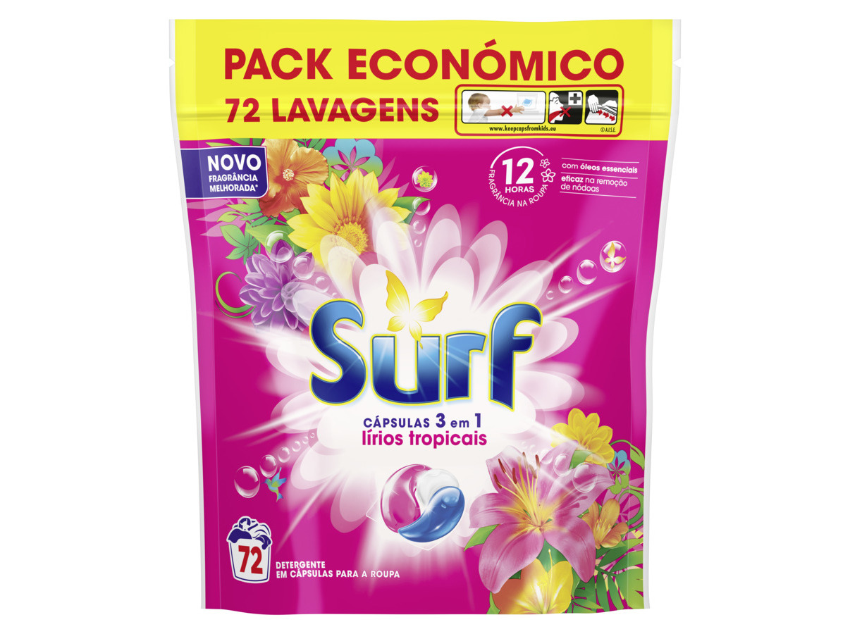 DETERGENTE ROUPA MÁQUINA CÁPSULAS SURF TRIO TROPICAL 72D