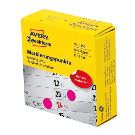 Avery Zweckform 3850 Markierungspunkte Ø 10 mm, 1 Rolle/800 Etiketten, magenta