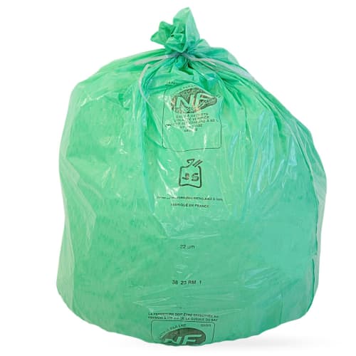 Sac plastique PE BD 50L vert 22µm NF Jet'Sac