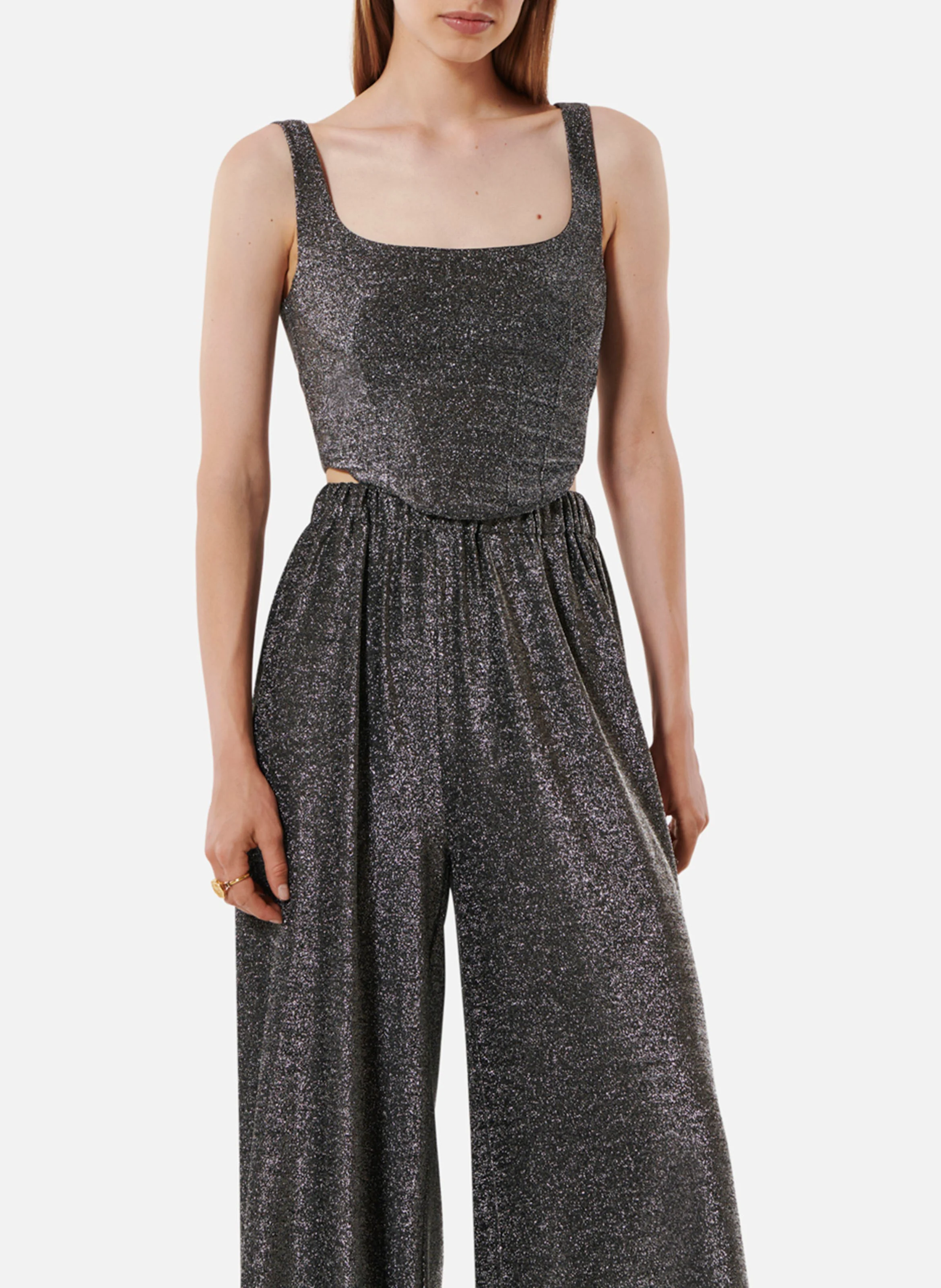 ELIOT - Top cintré encolure carrée pailleté | Argent