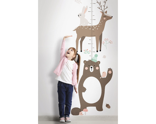 Vliesbehang 45874 Kindermuren Groeimeter Dieren wit bruin oranje 1-delig 270 x 53 cm