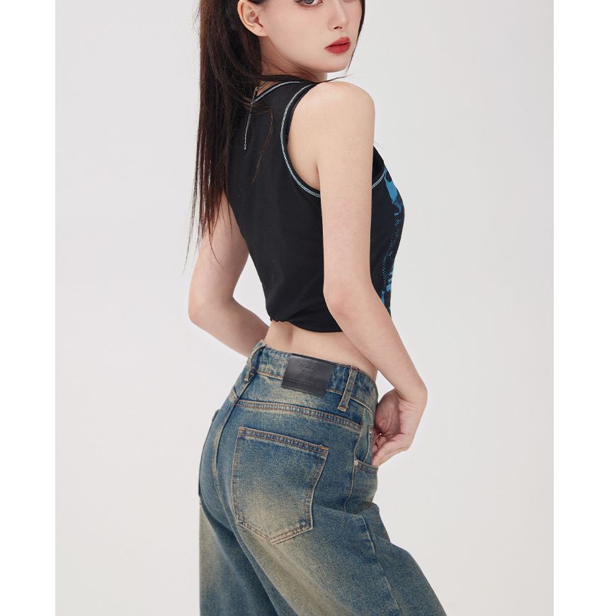 Denimot - Low Rise Washed Wide Leg Jeans (diverse designs)
