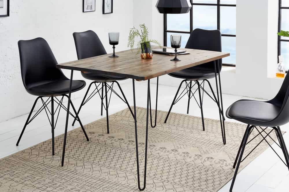 Massivholz Esstisch SCORPION 120cm braun Akazie schwarze Metallbeine Hairpin Legs Retro