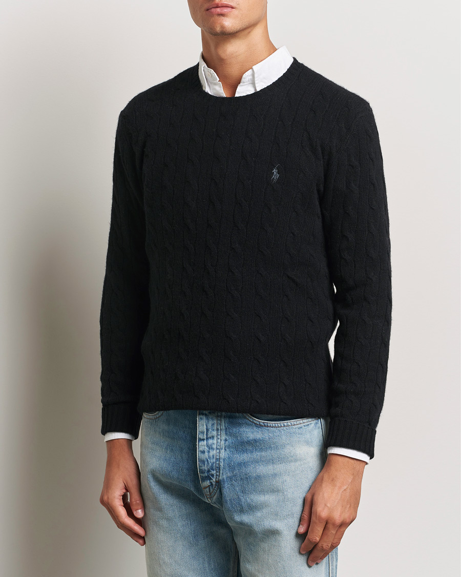 Polo Ralph Lauren Wool/Cashmere Cable Crew Neck Polo Black
