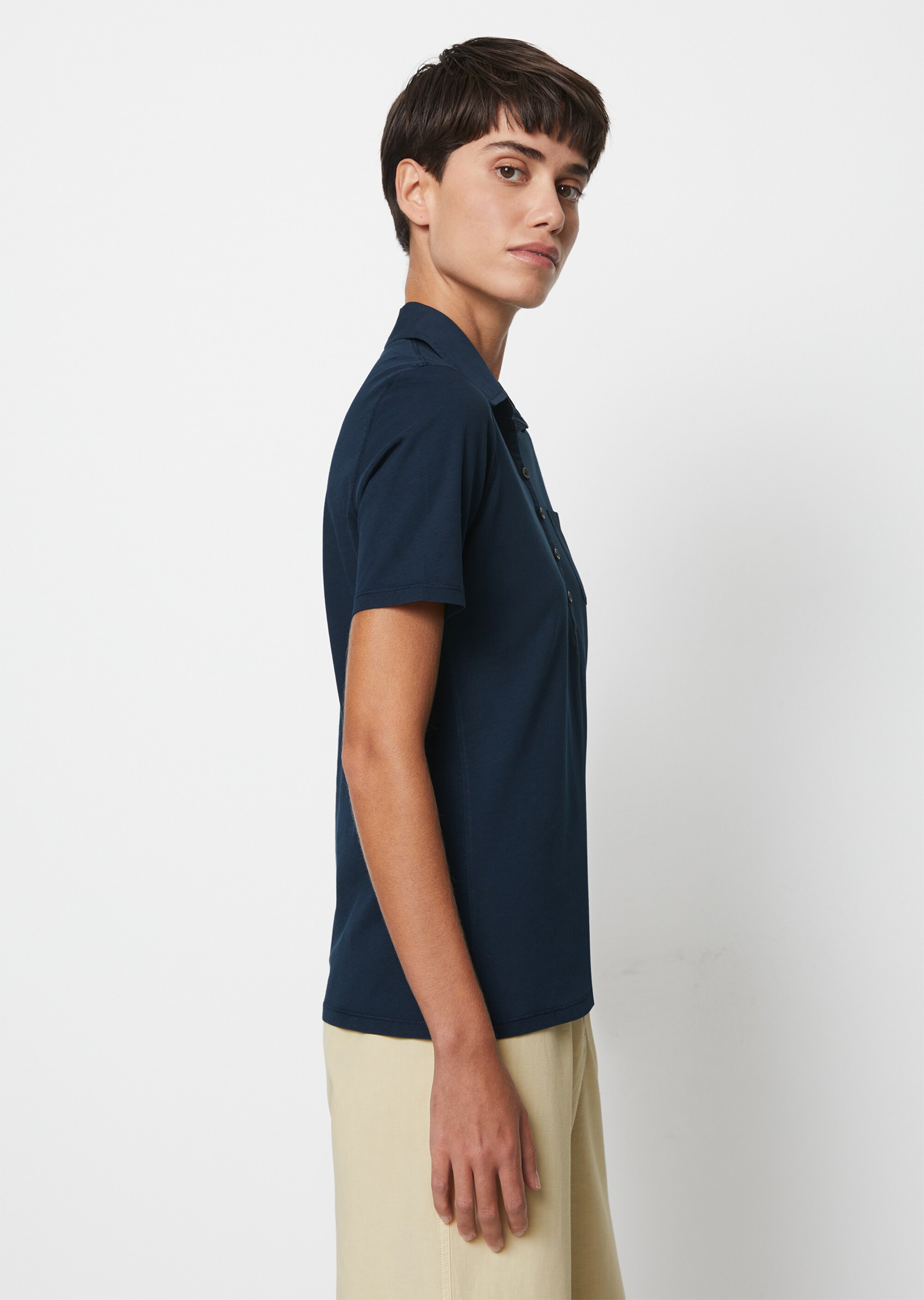 Kurzarm Poloshirt regularmit Material-Mix-Details