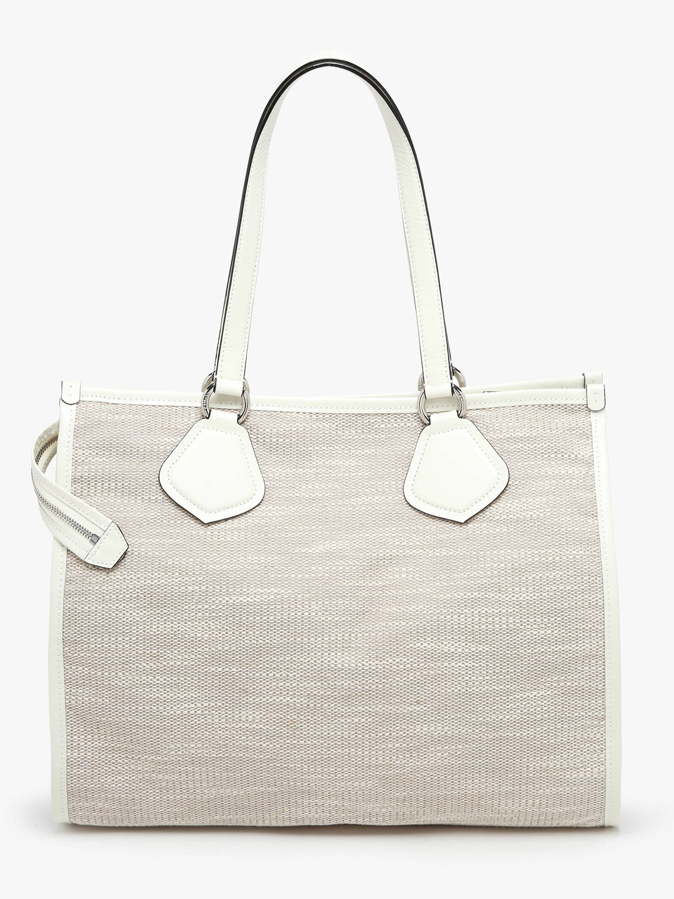 Sac Cabas d't zipp toile de jute et cuir LANCEL