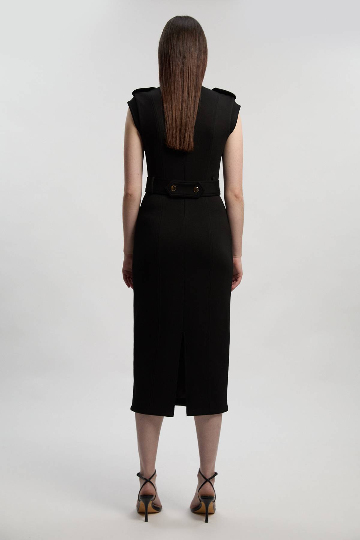 KarenMillen Robe Mi-Longue Ponte à Col V avec Détails Patte