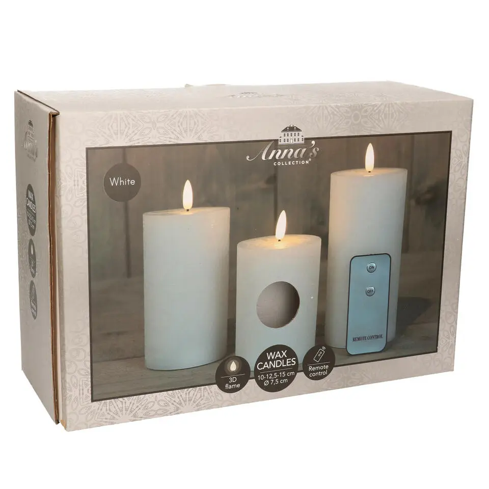 Anna's Collection LED Stompkaarsen met afstandsbediening - 3x - wit