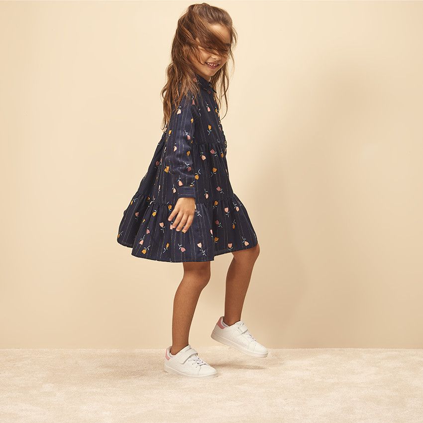 Robe chemise en lyocell imprimé fantaisie pour fille - Bleu marine