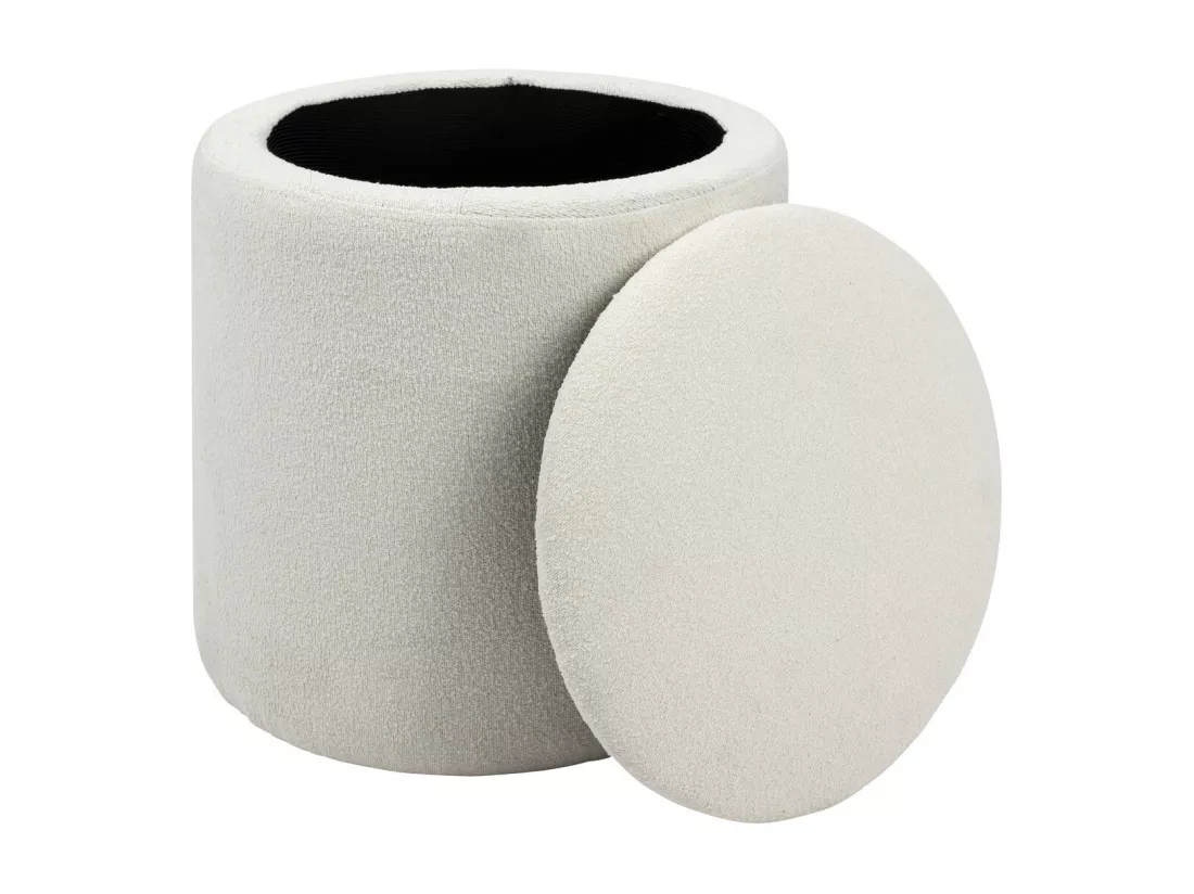 Pouf avec coffre en tissu à bouclettes Blanc D 35 x H 37 cm