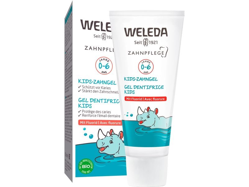 WELEDA Zahngel Kids mit Fluorid 50 ml Natürliche Zahnpasta stärkt die Milchzähne für Kinder bis 6 Jahren