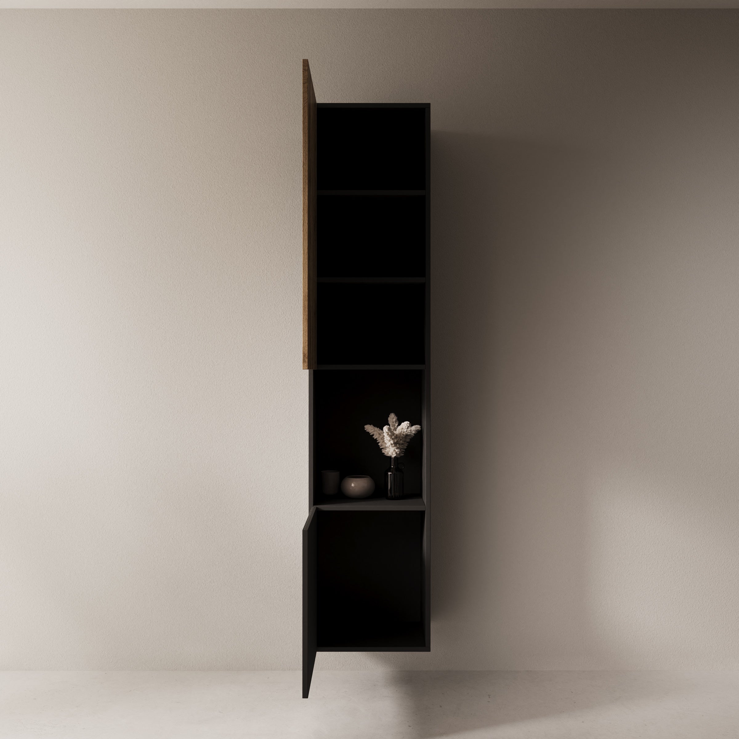 Meubella - Cruzar 2 - Vitrinekast - Zwart|Eiken - 40x30x180 cm