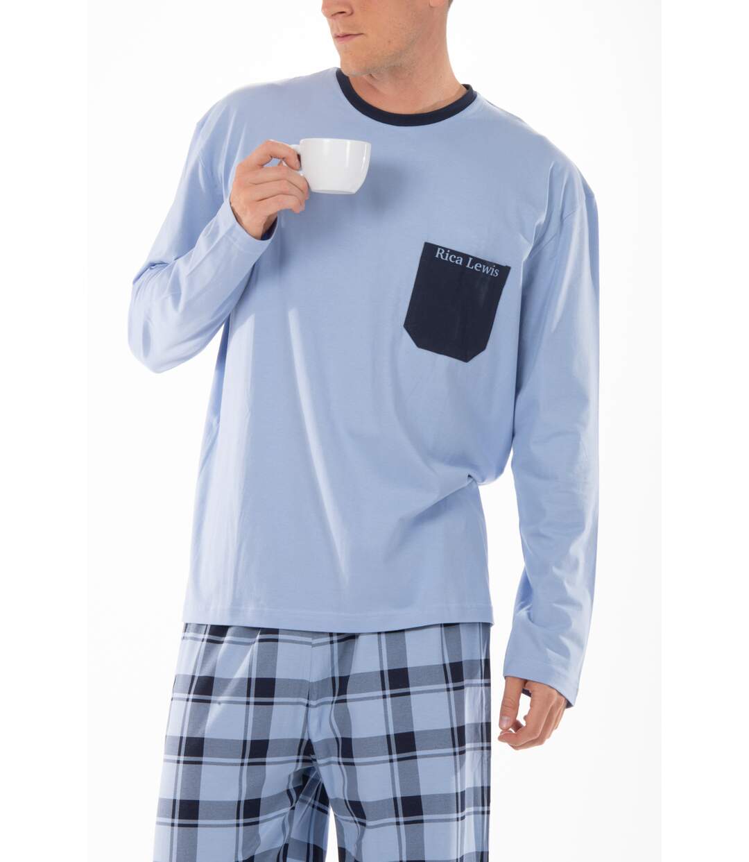 Pyjama long à carreaux PYJA2 BLEU CIEL