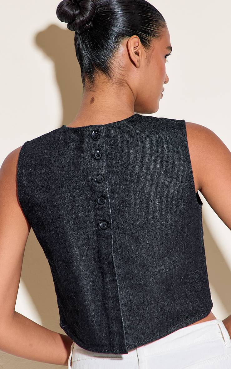 Raw Indigo Wash Haut En Denim Boxy À Col Rond