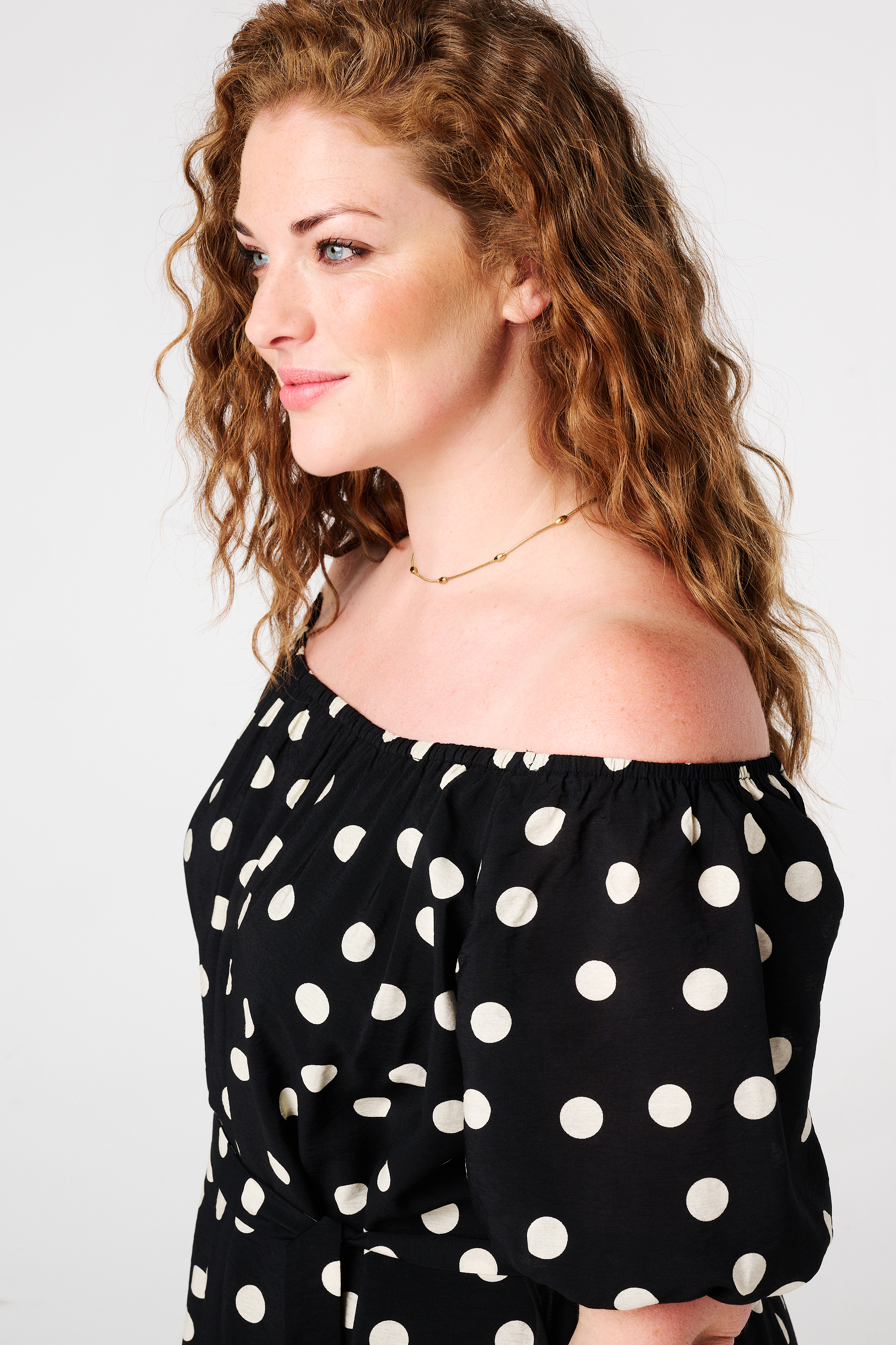 Midi jurk met stippen Multi zwart-wit