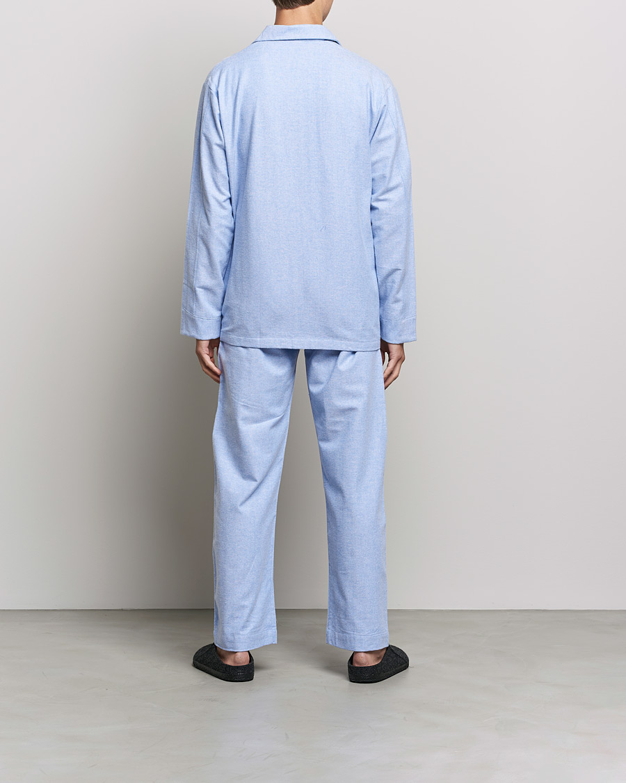 Derek Rose Brushed Cotton Flannel Herringbone Pyjama Set Blue