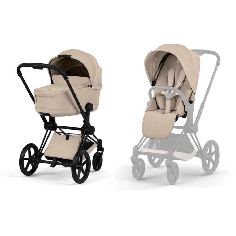 Køb Cybex Cozy Beige/Beige Priam Comfort Matt Black Inklusiv Foldbar Liggedel