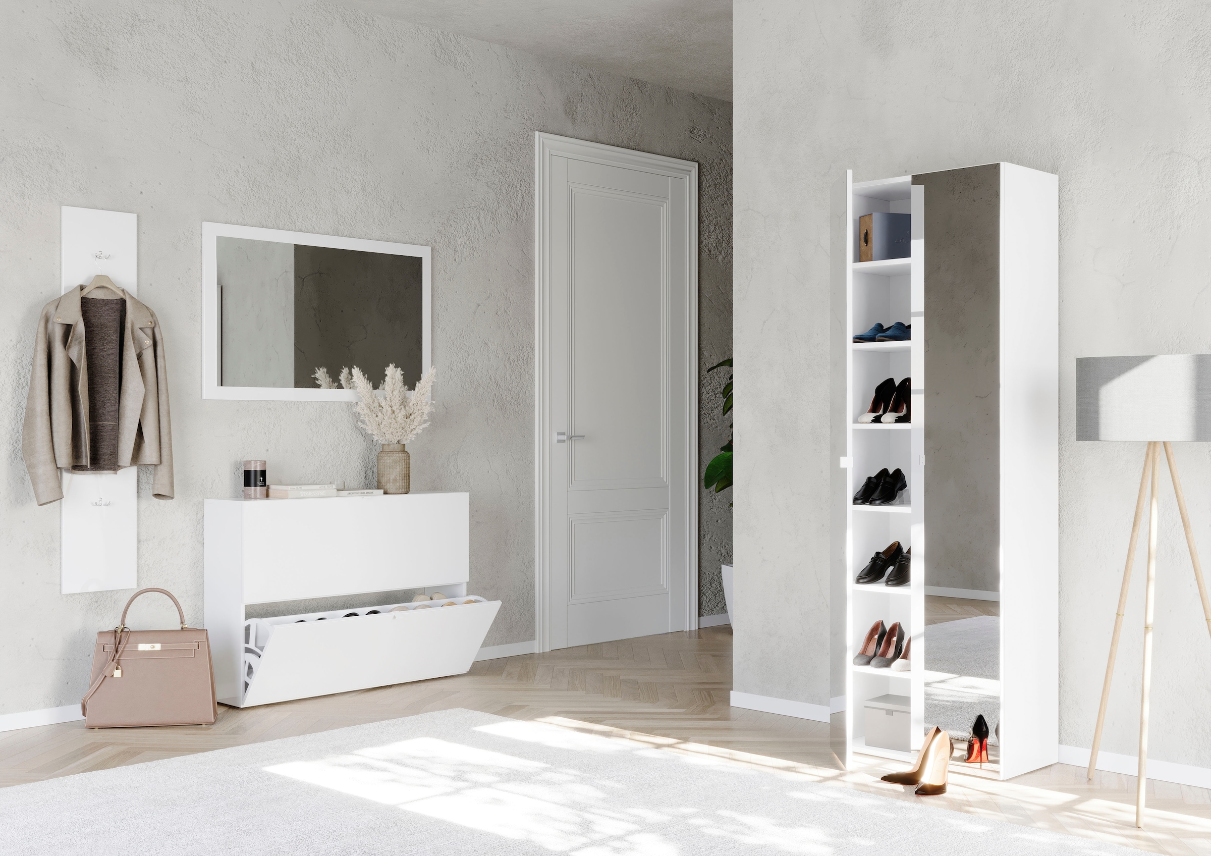 INOSIGN Garderobenspiegel »Breite x Höhe: 110 x 68 cm, mit Rahmen Weiss Hochglanz Lack« passend zur Garderobe Smile + Hamburg, längs u. quer hängen