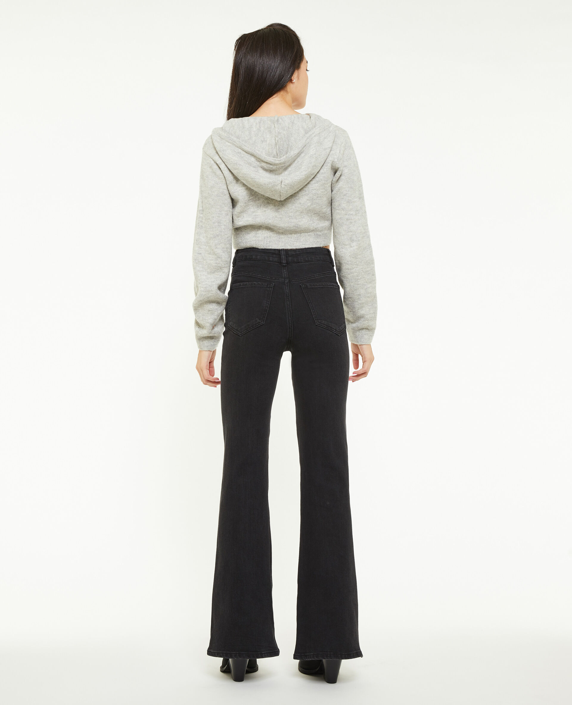 Jean flare taille haute boutons apparents - Noir