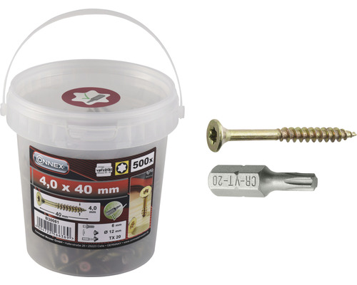 Universele verzonken schroef TX 4x40 mm geel verzinkt incl. bit 500 stuks