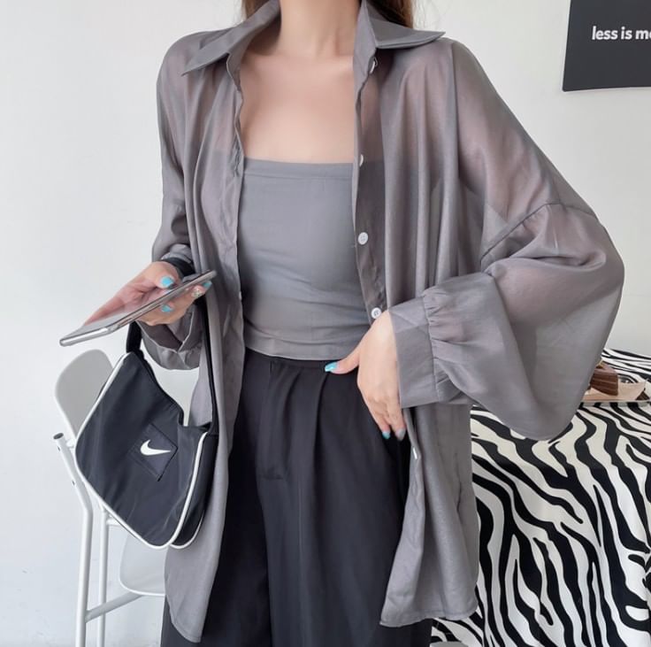 Superduper - Oversized overhemd van chiffon