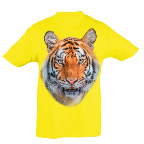 Camiseta infantil com estampa de tigre amarelo