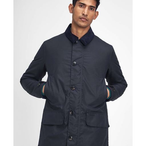 Barbour Wax Mac Frakke, Navy/Greenloch Tartan, L