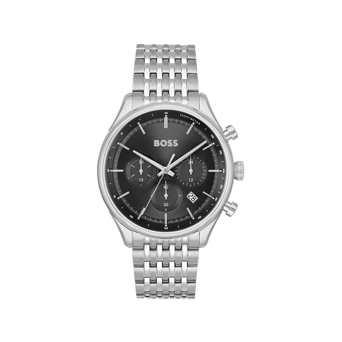Montre BOSS sport lux homme chronographe, bracelet acier argent