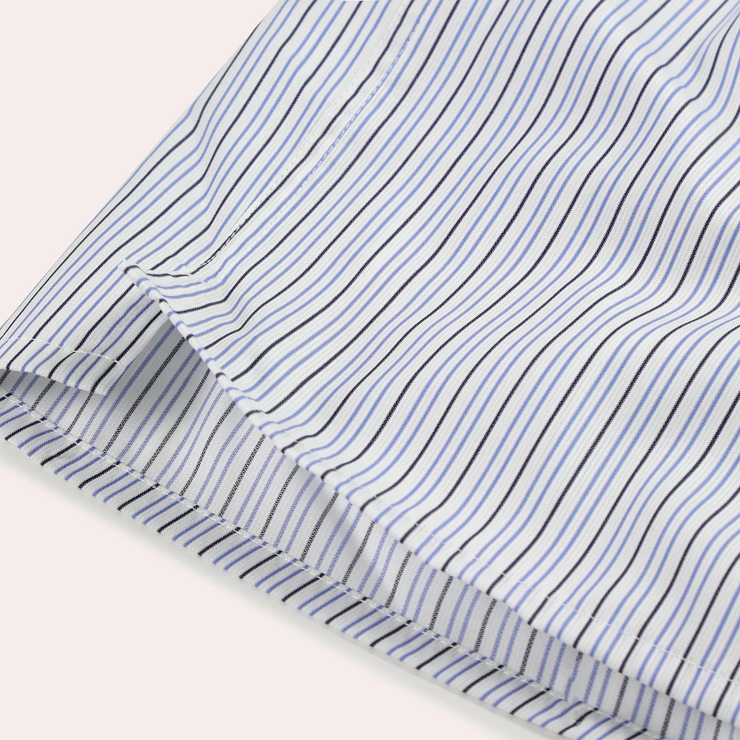 Upcycled boxer shorts with navy blue and white stripes
