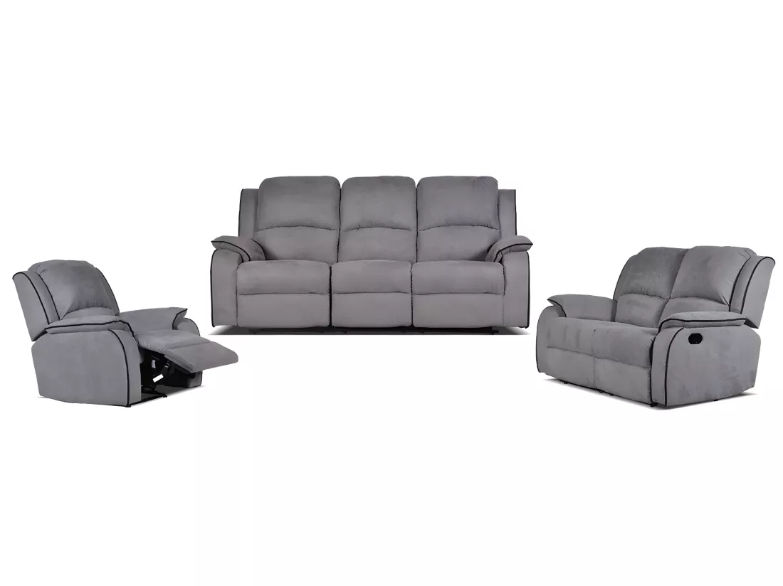 Canapés 3 places 2 places et un fauteuil relax en microfibre HERNANI - Gris