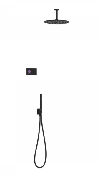 Tres Shower Technology elektronische inbouwthermostaat met regendouche 30cm met plafondarm en handdouche mat zwart