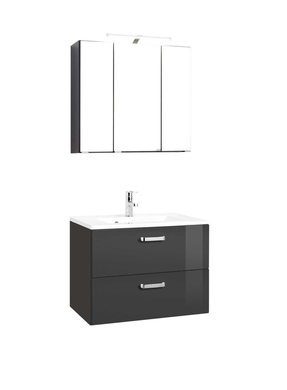 2-teiliges Badmöbel-Set BOLOGNA - Hochglanz grau-grafitgrau - 70 cm breit